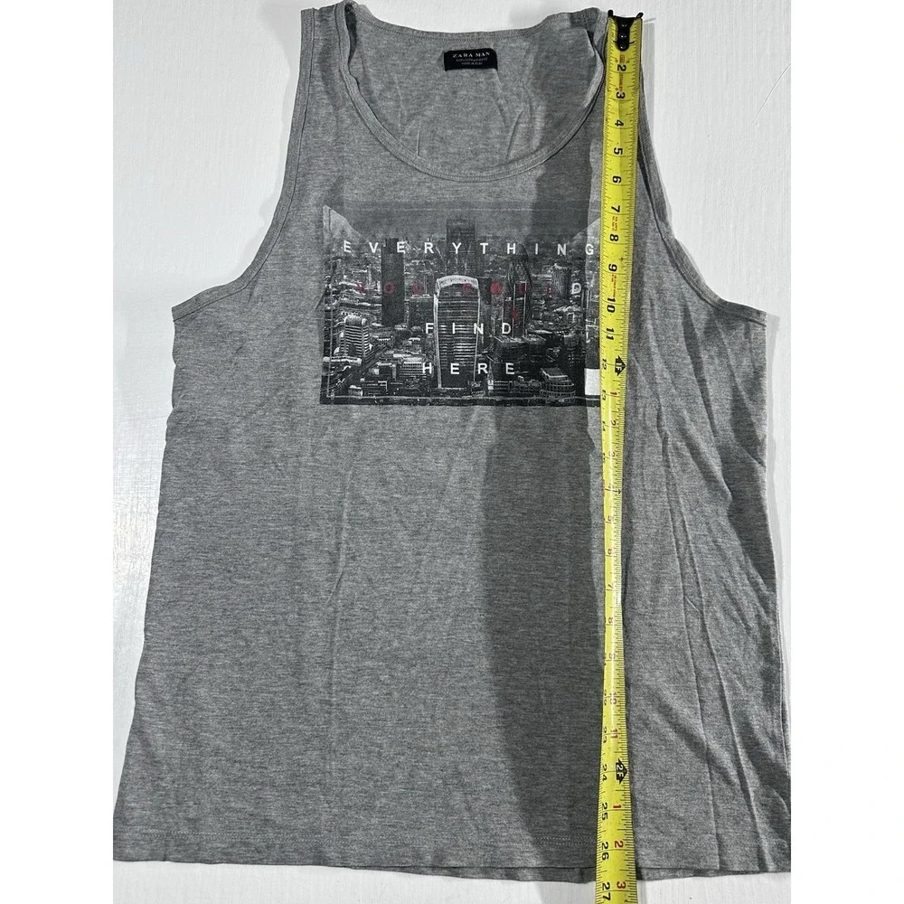 ZARA MAN Gray Graphic Tank Top L Cityscape Print Sleeveless Streetwear - Picture 4 of 6